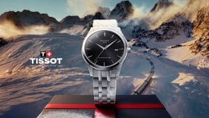 Tissot herreklokke i snøfylte omgivelser