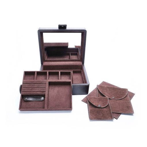 Leanschi jewellery 2 level box/2 pouches/brown - Urmaker Sindsen AS